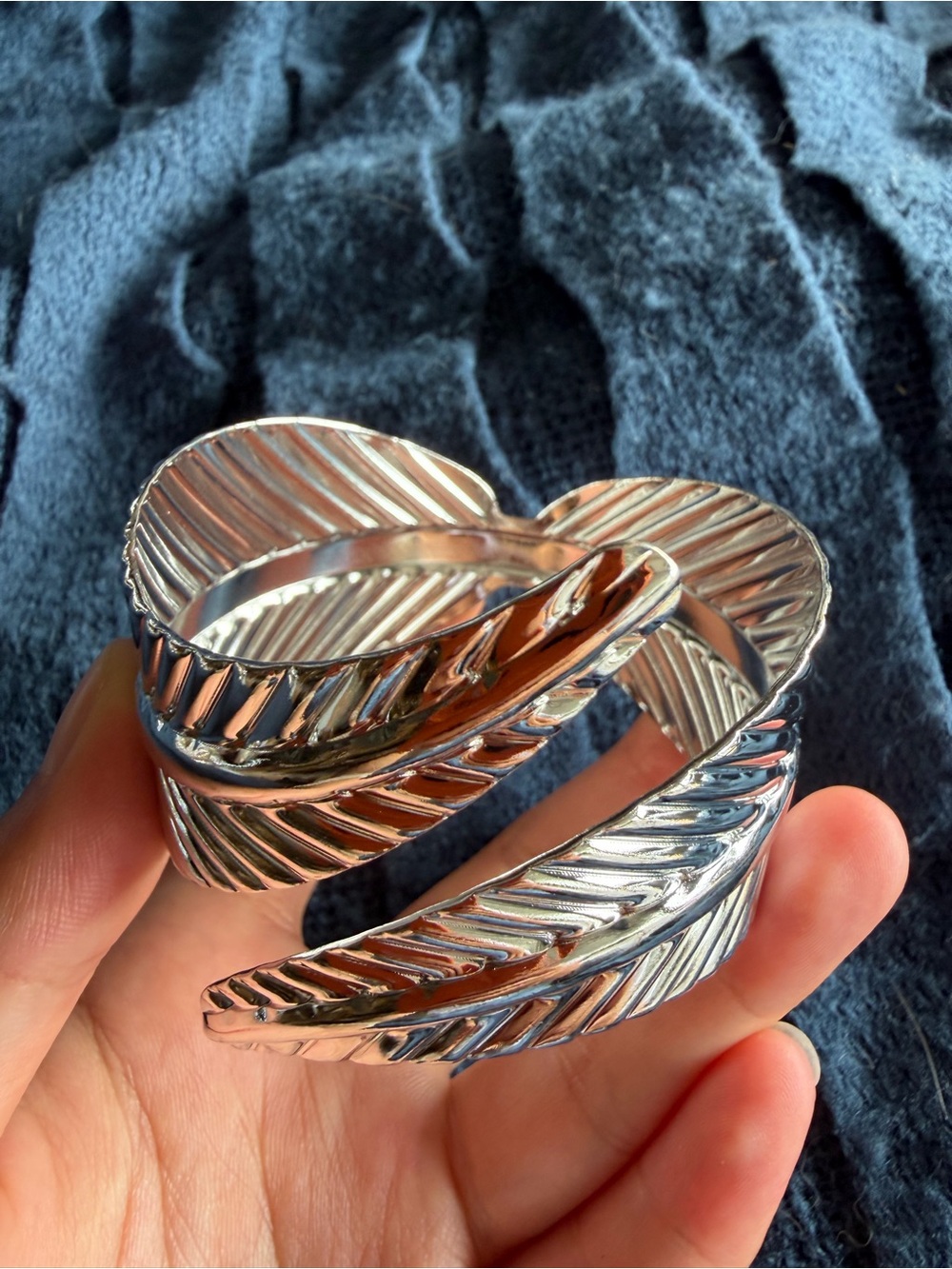 Silver Feather Cuff Bracelet and Ring- Women Jewelry set